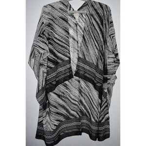 Chicos Black/White Kimono Open Front ONE SIZE Sheer Print Beach Coastal Wrap